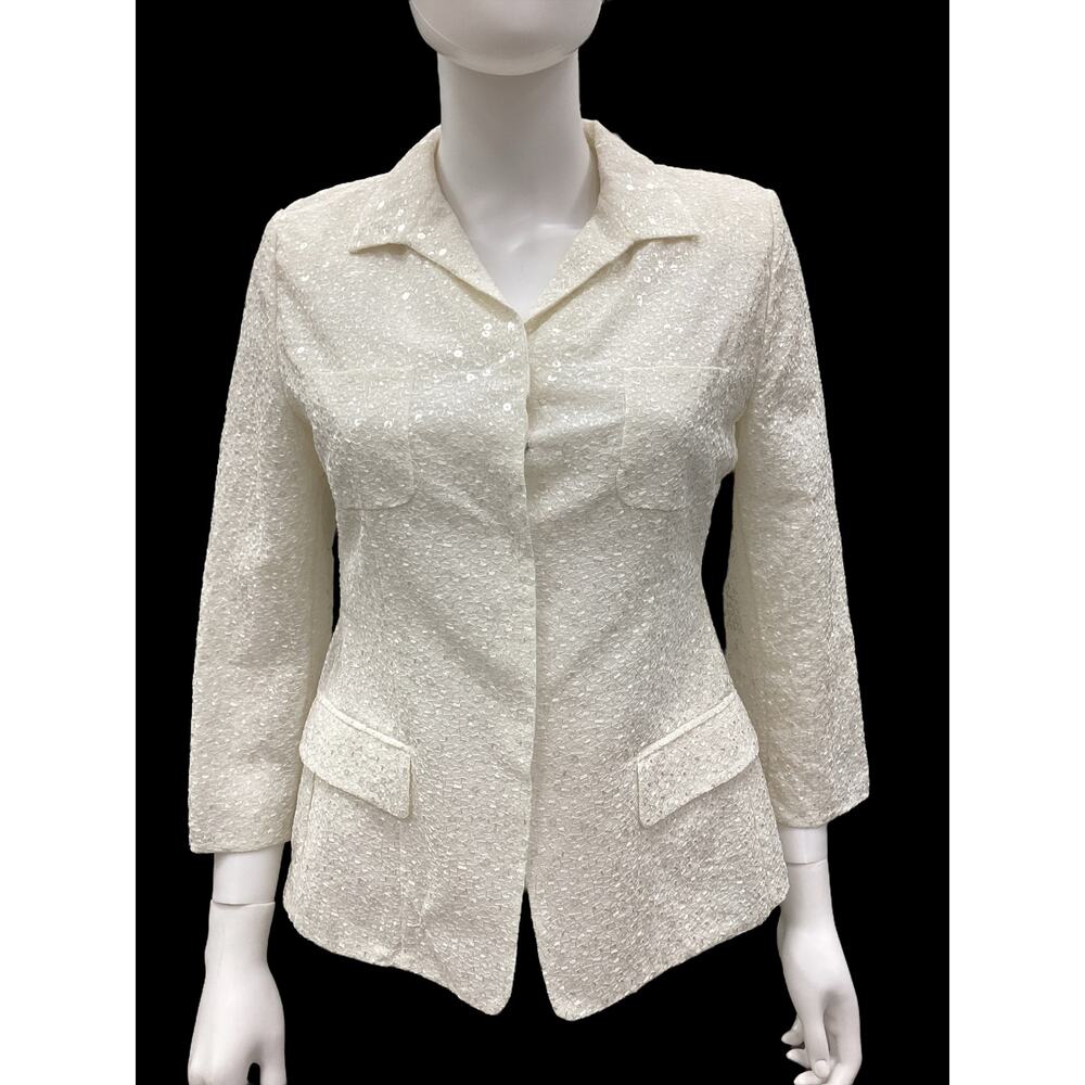 VTG Giorgio Armani Womens Blazer S. S Sequin Ivory Light Snap Buttons Beautiful